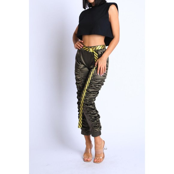 Women's Casual Satin Shirring Long Cuffed Pants With Belted Daily Outdoor Comfy - Picture 7 of 12